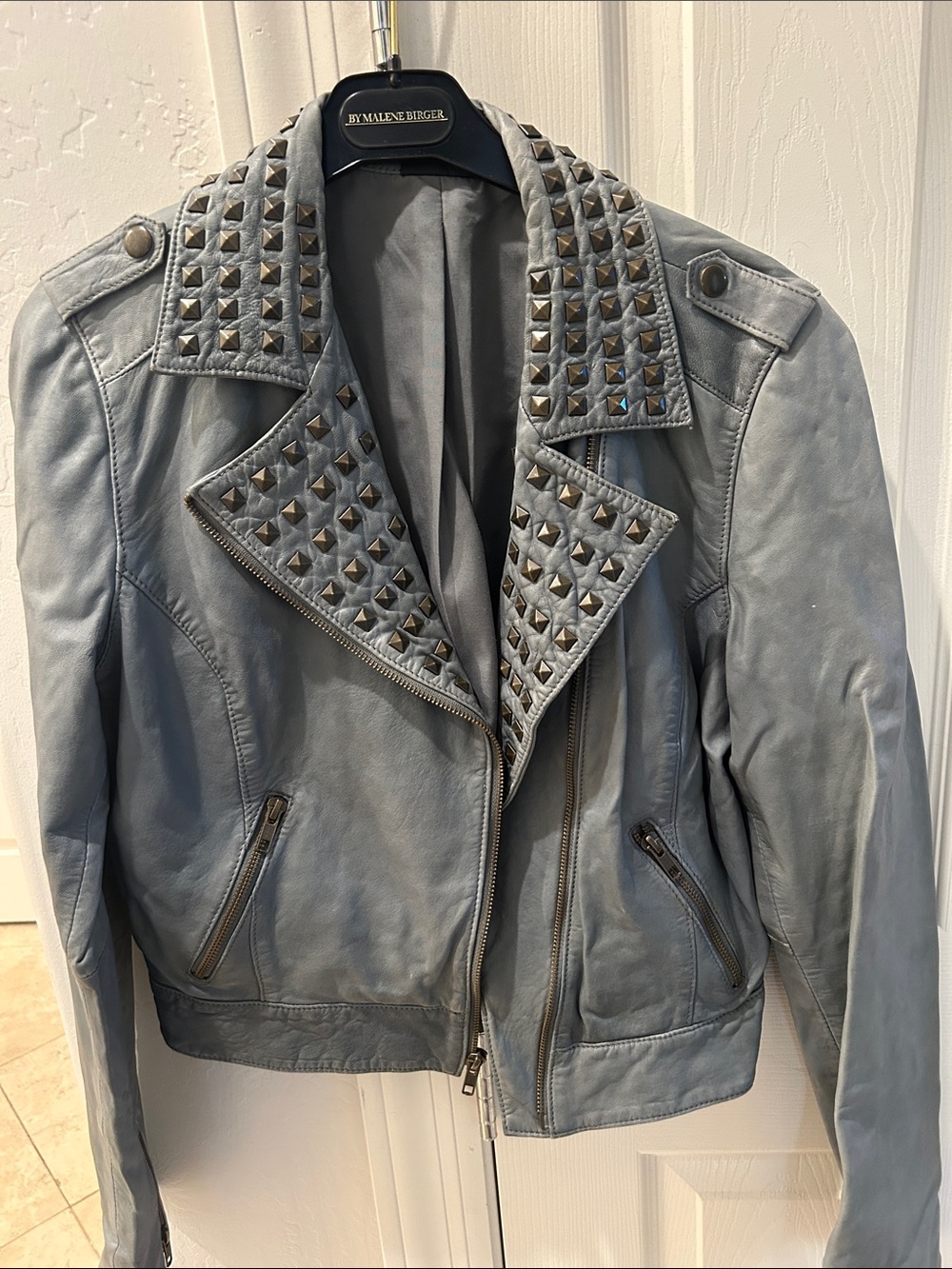 Trouve Grey Studded Leather Moto Jacket